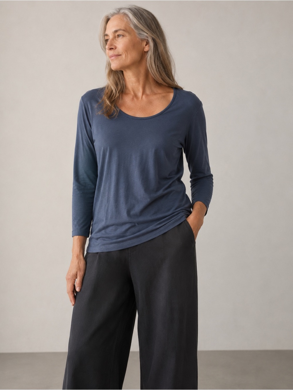 Eileen Fisher Organic Cotton Scoop Neck Tunic Top Slate Blue XXS Fits XS NWOT